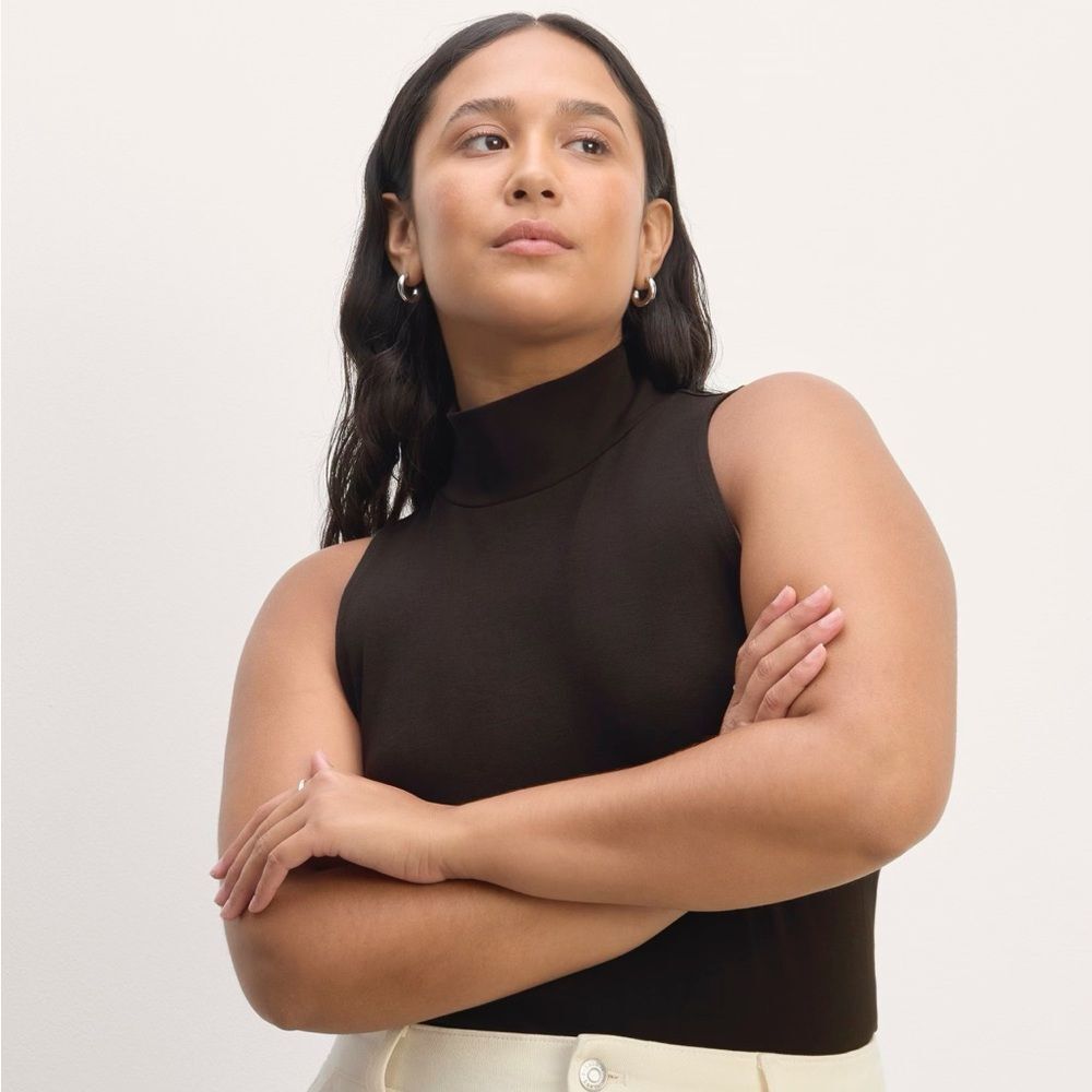 Everlane Mockneck Top, Black, Size L